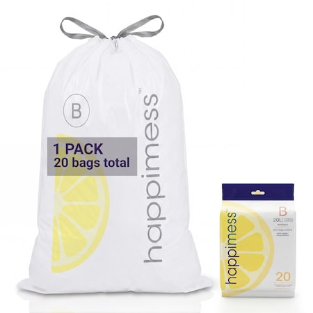 Happimess 5.3-Gallon 20L Lemon Scented Drawstring Trash Can Liner, White, 20-Count, 1-Pack of 20 Liners HPM3100B-W-1SET