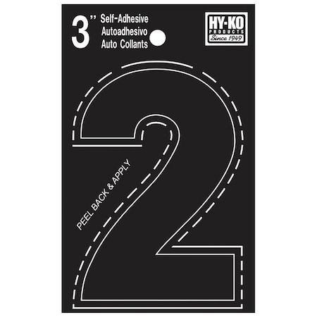 Hy-Ko 30400 Series Die-Cut Number, Character: 2, 3 in H Character, Black Character, Vinyl 30402