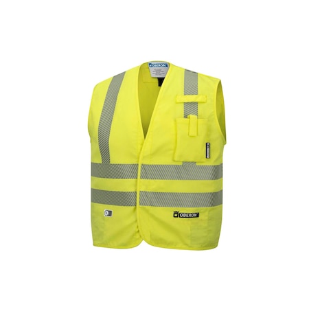 Oberon Hi-Vis FR/ARC-Rated 7.5 oz 88/12 Safety Vest, Snap Closure, Hi-Vis Yellow, 2XL ZFA106-2XL