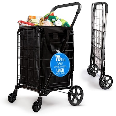 Serenelife Small Compact Folding Shopping Cart with Removable Waterproof Liner SLSPCART65