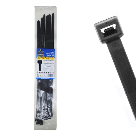 Grizzly Supply Cable Tie, 17 in L, 175 lb Strength, 4.9 in Max Bundle Dia, Nylon 6/6, UV Resistant, Black, 10PK GS-HD17-175-0X