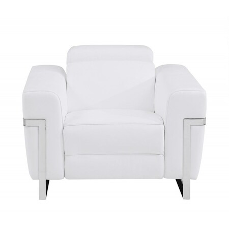 Homeroots 41" White Italian Leather Power Recliner Chair 482247