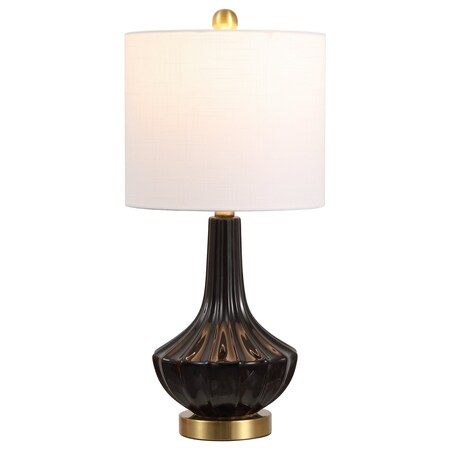 Jonathan Y Parker 21.5" Contemporary Traditional Ceramic/Metal Gourd LED Table Lamp, Brass/Black JYL1030B