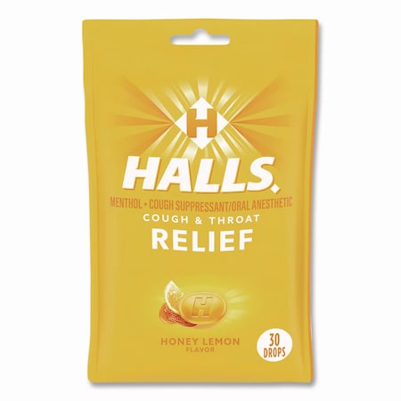 Halls Relief Menthol cough Suppressant - Oral Anesthetic, Honey Lemon, 30PK 62183/5306-OWN