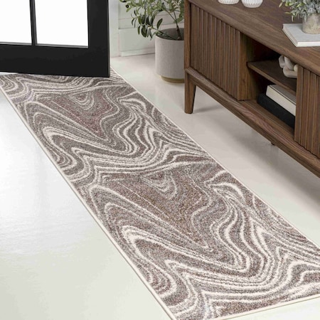 Jonathan Y Eleni Contemporary Glam Abstract Marble Brown/Cream 2 ft. x 8 ft. Runner Rug SEU301B-28
