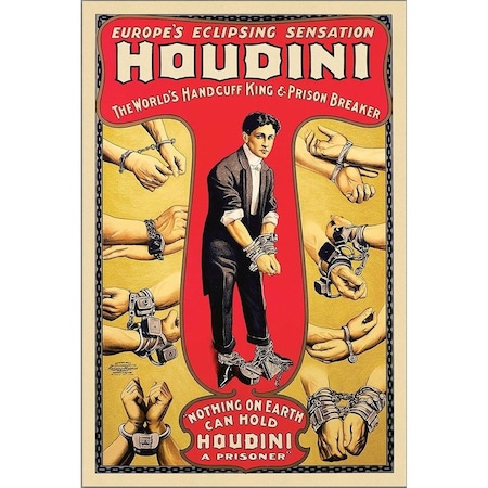 Homeroots 24" X 36" Houdini Handcuff King Vintage Magic Poster Wall Art 393356