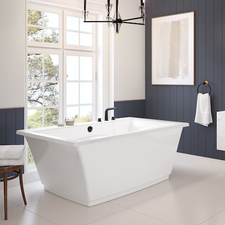 Maax Optik 6636 F Acrylic Freestanding Center Drain Bathtub in White with White Skirt 105742-000-001-100