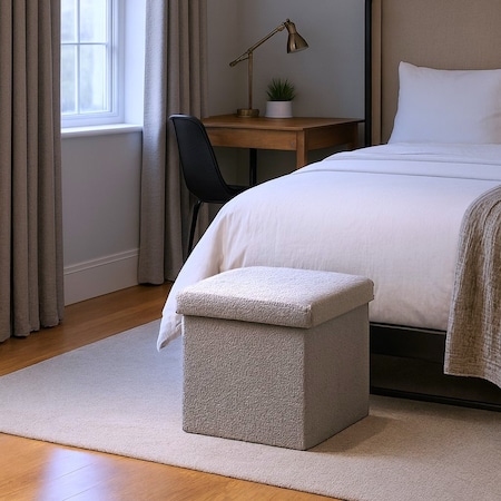 Homeroots 12" Gray Boucle Cube Storage Ottoman 590485
