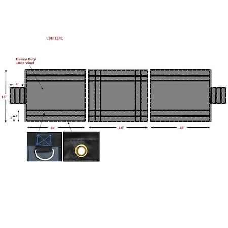 Mytee Products Trucking Flatbed Vinyl Tarp Heavy Duty 18oz 3 Piece Lumber Tarp 4ft Drop LT4FT3PC