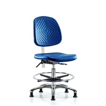Blue Ridge Ergonomics Poly Clean Room Chair, Med Bench, Med Back, Tilt, Foot Ring, Glides, Blue BR-NCR-PMBCH-MB-CR-T1-A0-CF-RG-BLU