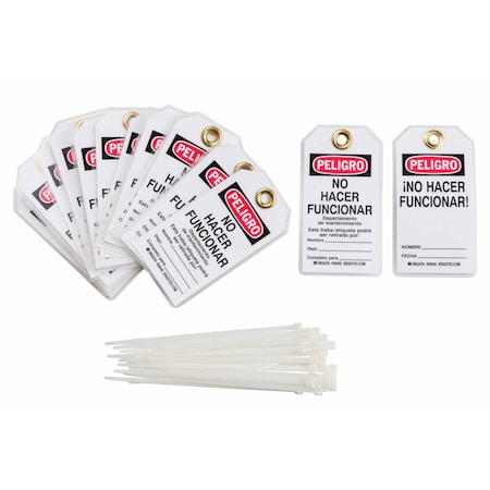 Brady Lockout Tagout Tag PELIGRO Polyester Black, Red on White 25/PK, 25PK 39445