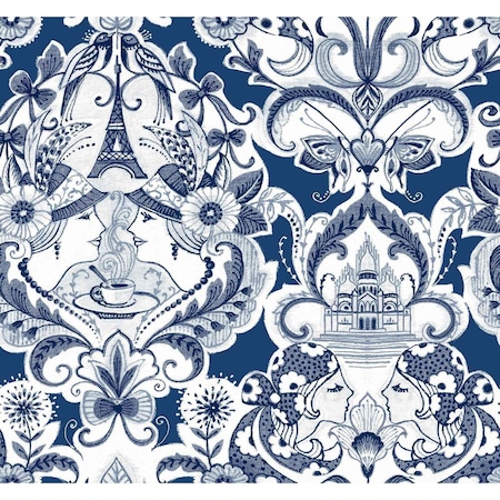 A-Street Prints Sadie Navy Parisian Damask Wallpaper 2973-90885