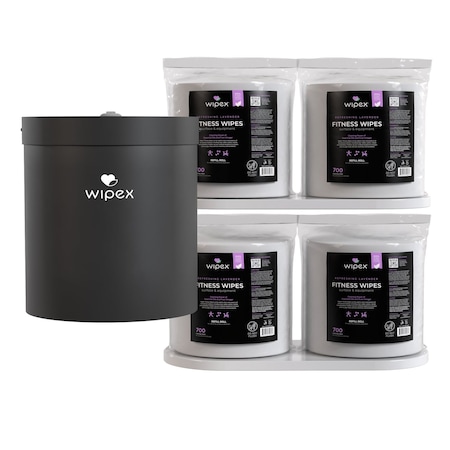 Wipex Plant-Based Lavender Fitness Wipes 700ct Bundle, 4 Refill Rolls + Black Wall Dispenser, 2800 Wipes WX72265BWD4LARP
