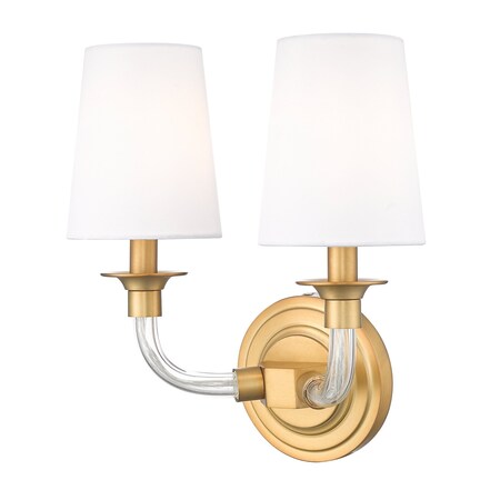 Z-Lite Katerina 2 Light Wall Sconce, Rubbed Brass/White, 11.5 In W 1950-2S-RB