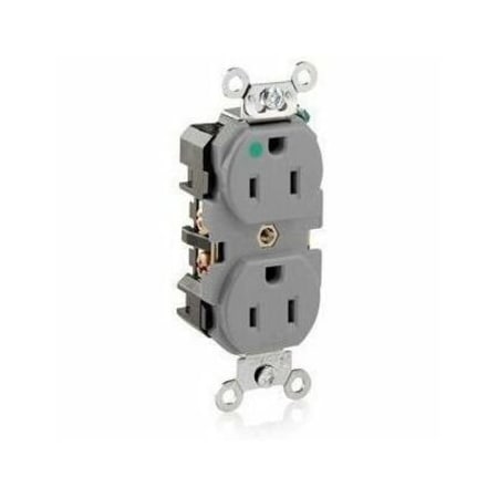 Leviton Straight Blade Receptacle, 5-15R, 15 A, 125V AC, 2 Pole, 3 Wire, Flush Mount, Single, Gray 8200-GY