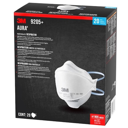 3M 9205P-20-DC Aura N95 Particulate Respirator, 20-Pack 9205P-10-DC