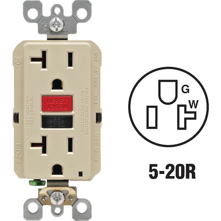Leviton SmartlockPro Self-Test 20A Ivory Commercial Grade 5-20R GFCI Outlet R19-GFNT2-0RI