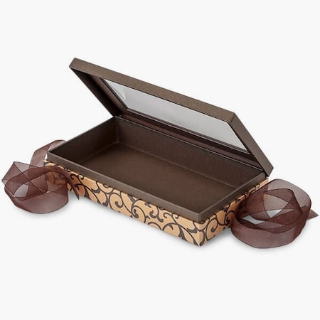 Nashville Wraps Elegant Chocolate Scroll Window Box with Ribbon, 8.25x4.5x1.5, 18PK BFB7ECS