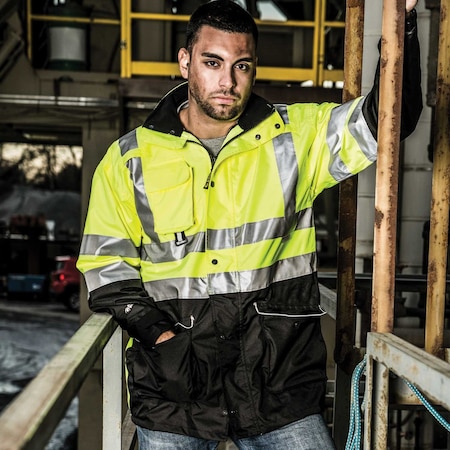 Game Workwear Hi-Vis 6-in-1 Jacket, 100% Polyester PU Coated Fabric, Hi Vis Lime, L 1355