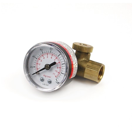 Primefit 1/4in NPT Air Adjusting Valve On-Off with Gauge 1/4-Turn R1400G