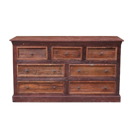 Homeroots 64" Brown Distressed Solid and Reclaimed Wood Seven Drawer Double Dresser 554673
