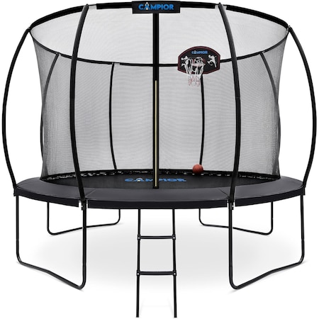 Campior 12ft Pumpkin Trampoline with Luxury Ladder, Basketball Hoop, Inner Enclosure, Family-Friendly Fun RMTRMP123BK
