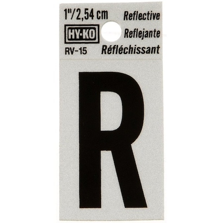 Hy-Ko Reflective Letter, Character: R, 1 in H Character, Black Character, Silver Background, Vinyl RV-15/R