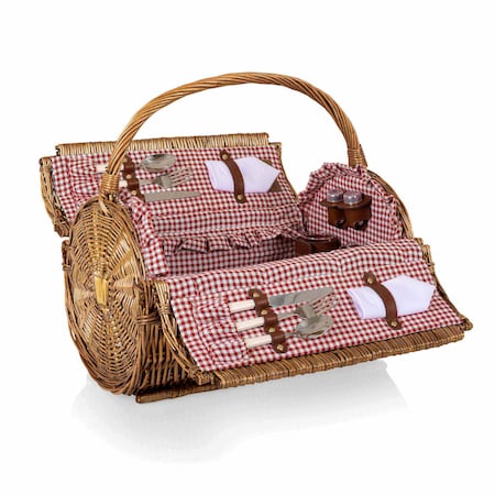 Picnic Time Family Of Brands Barrel Picnic Basket, Red & White Gingham Pattern 223-25-300-000-0