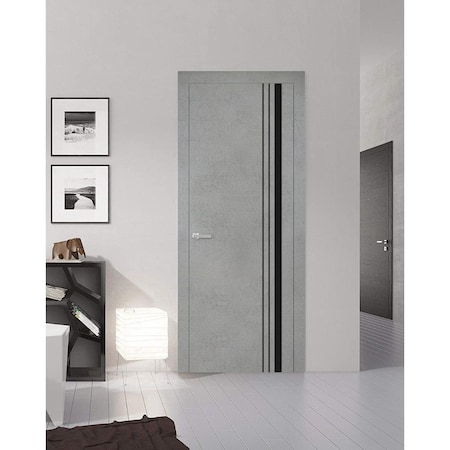 Sartodoors Modern Wood Interior Door with Hardware, Planum 0011 Concrete and Aluminum Strips, Single Panel Fra PLANUM0011ID-BTN-24