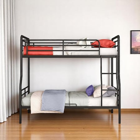 Homeroots Black Full XL Over Queen Contemporary Metal Bunk Bed 590295