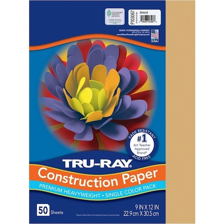 Tru-Ray Construction Paper, Art Project, Craft Project, 9in W x 12in L, 76 lb Basis Weight, 50PK P103067