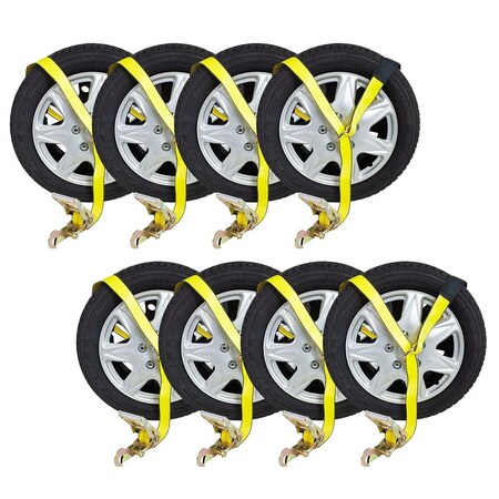 Mytee Products Auto Car Haul Flatbed Tie Down Kit Lasso Wheel Ratchet Strap w Snap Hook, 8PK RST-212SM-SHx8