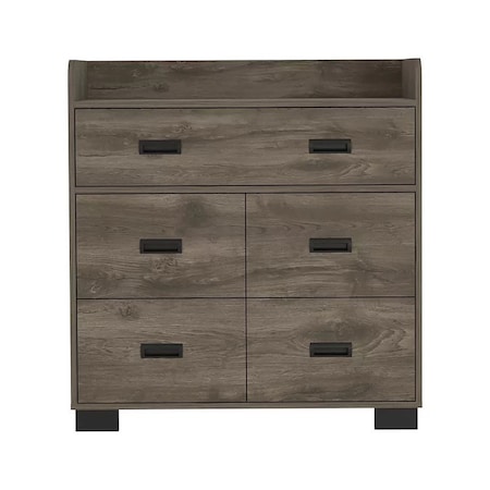 Homeroots 33" Dark Brown Wood Five Drawer Double Dresser 534939