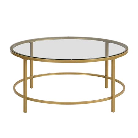 Homeroots 36" Gold And Clear Glass Round Coffee Table 493311