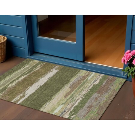 Homeroots 3' X 5' Olive Green Abstract Washable Indoor Outdoor Area Rug 608747
