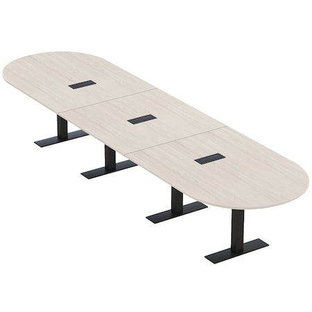 Skutchi Designs 16ft Racetrack Conference Table With Power | Harmony Series | 16 Person Meeting Room Table HAR-RAC-48X192-T.BK-K458-EBLK