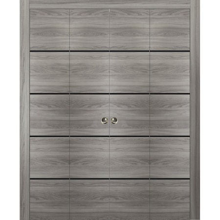 Sartodoors Sliding Closet Double Bi-fold Doors, Planum 0015 Ginger Ash and Aluminum Strips, Sturdy Tracks Mold PLANUM0015DBF-GA-96 x 84 (4* 24x84)