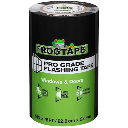 Frogtape Flashing Tape, 75 ft L, 9 in W, Black, Acrylic Adhesive 105726