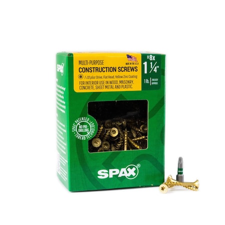 Spax #8 x 1-1/4 in Interior Wood Screws Construction Flat Head T-Star Plus, 240PK 4191020400324