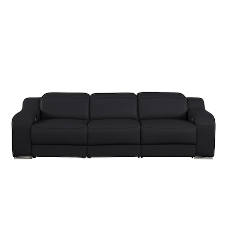 Homeroots 103" Black Italian Leather Reclining USB Sofa 632884