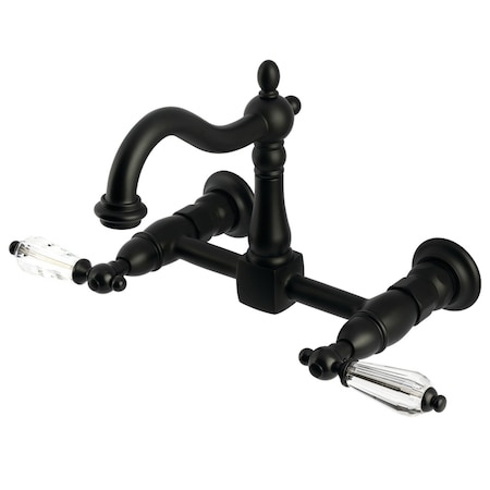 Kingston Brass Two-Handle Wall Mount Bridge Kitchen Faucet, Matte Black KS1260WLL