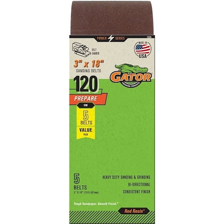 Gator 7030 Sanding Belt, 3 in W, 18 in L, 120 Grit, Fine, Aluminum Oxide Abrasive 7030GA