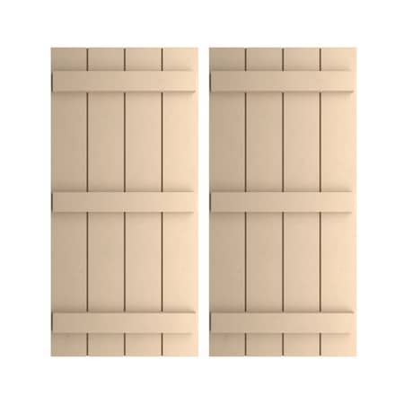 Ekena Millwork Rustic Four Board Joined Board-n-Batten Smooth Faux Wood Shutters (Per Pair), Primed Tan, 22"Wx58"H SHUBJS22X58SMPR