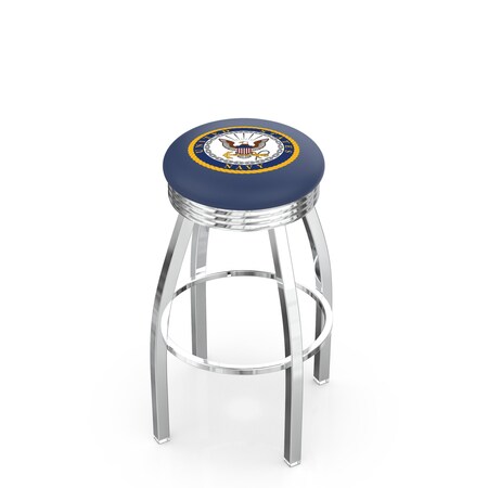 Holland Bar Stool Co 30" Chrome U.S. Navy Swivel Bar Stool, Accent Ring L8C3C30Navy