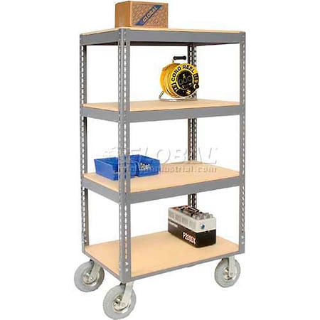 Global Industrial Boltless Shelf Truck, 4 Shelves, Pneumatic Casters, 36"L x 24"W x 68"H, Gray 585418