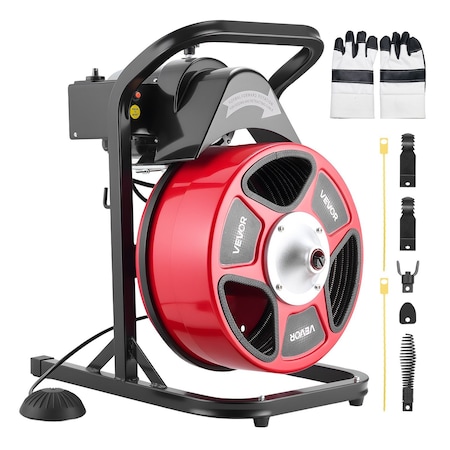 Vevor Drain Cleaner Machine 50FT x 1/2Inch Manual Feed Snake Auger with 4 Cutter RC-9002F