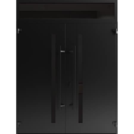 Vdomdoors Front Exterior Prehung Aluminum Double Doors Ronex1033 Teak Top Transom Mirrored Clear Glass Entry RONEX1033DEXD-OAK-W72xH96+16-RH-O