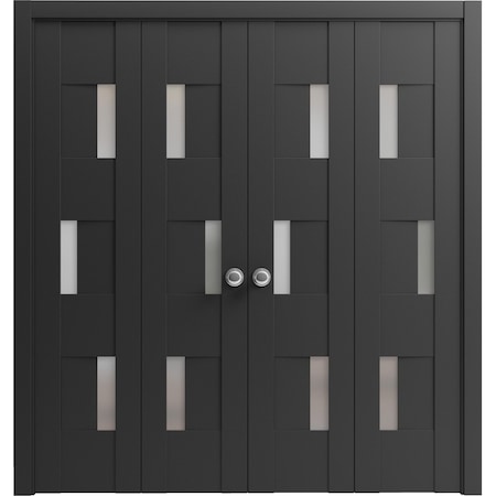 Vdomdoors Sliding Closet Double Bi-fold Doors Black Solid Core Modern Interior SETE6933DBF-BLK-72 x 84 (4* 18x84)