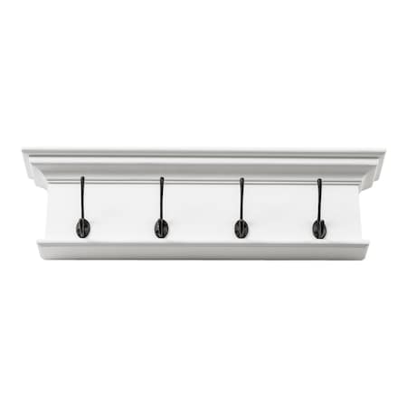 Homeroots 28in Classic White Wood Four Hook Hanging Coat Rack 397661