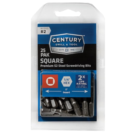 Century Drill & Tool S2 Screwdriving Bit - Square Bit 69162